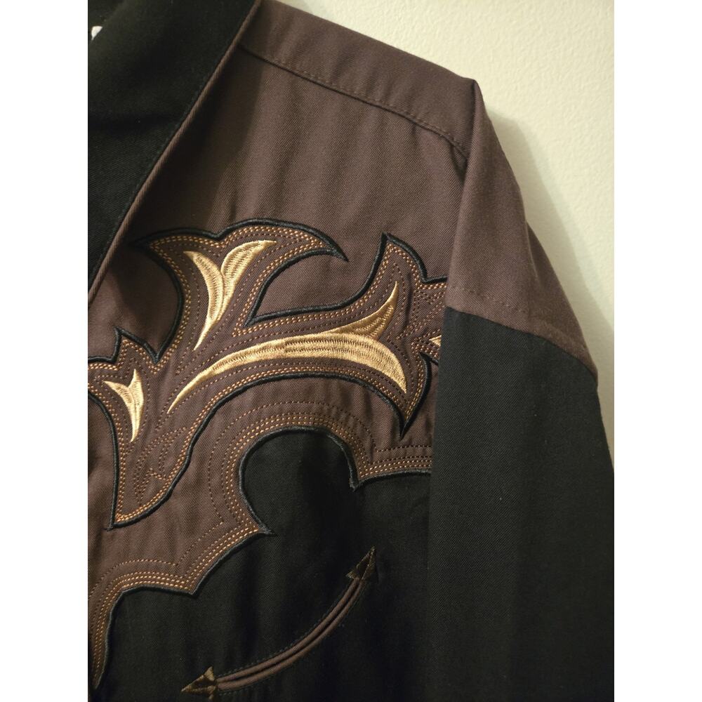 Vintage Panhandle Slim Black Mens XXL Pearl Snap Embroidered Western Shirt Rare - Picture 5 of 10